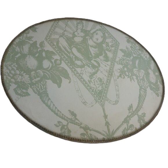 Vintage Agraria Oval Toile Vanity Tray Signed Gumps San Francisco - Picture 2 of 6